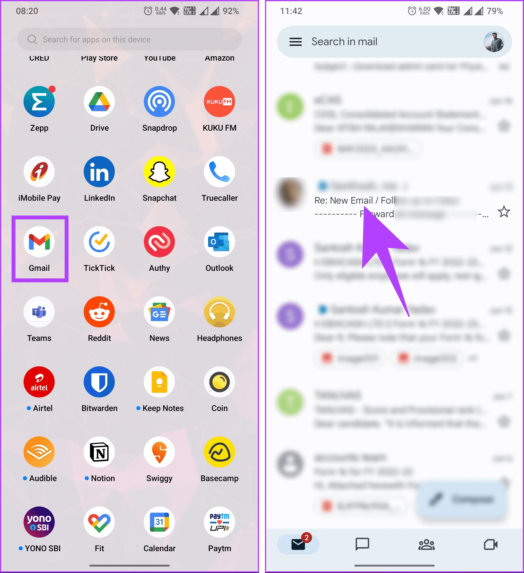 Navigate to the email from the person
