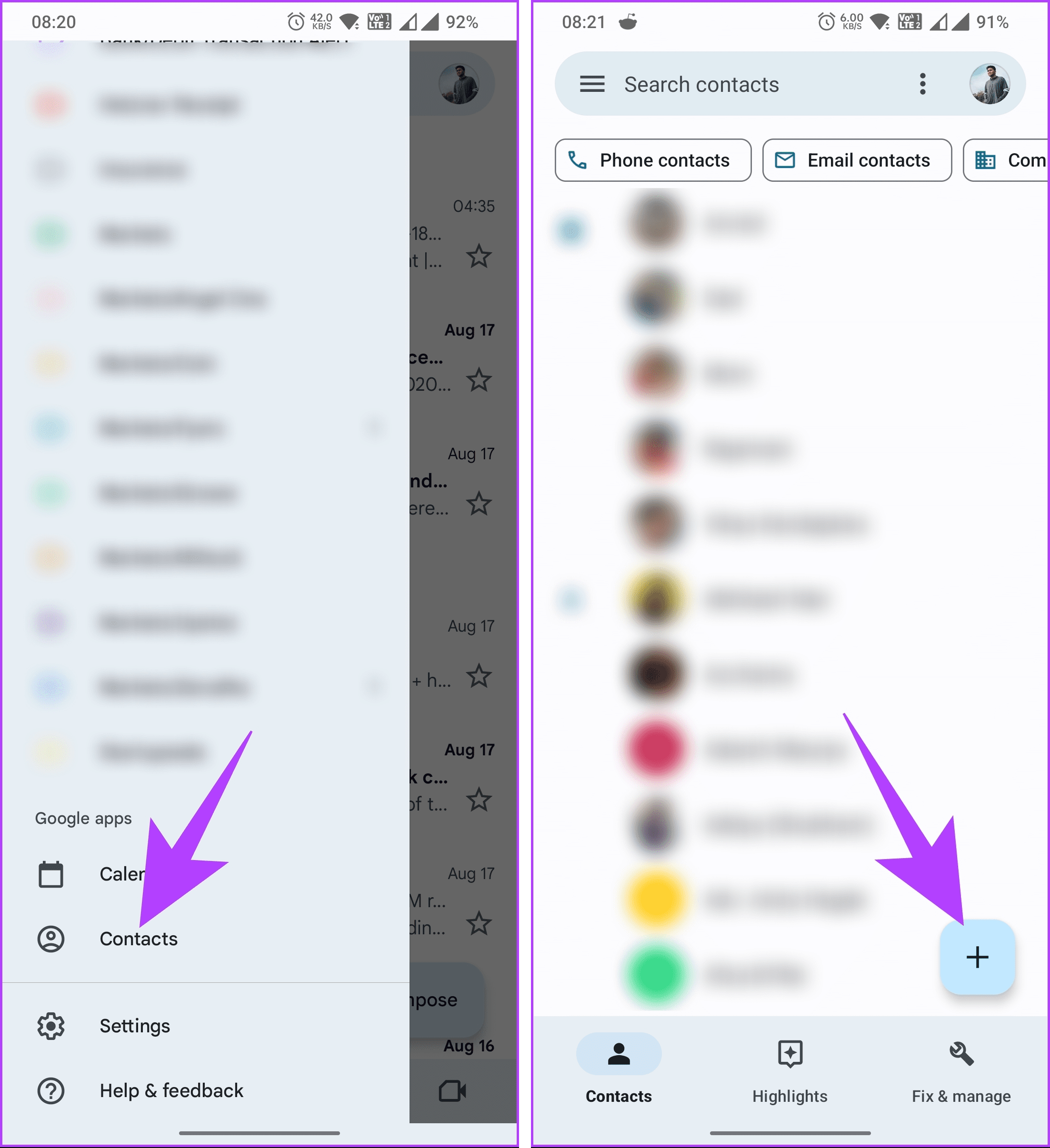 tap Contacts