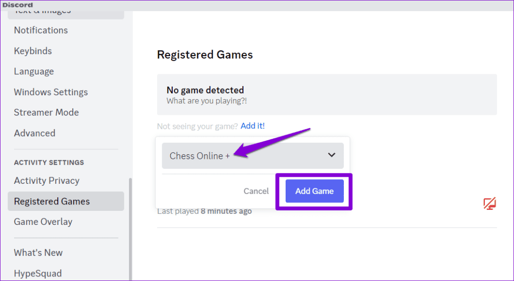 Add Game Manually in Discord