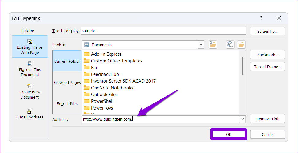Add Hyperlink in Word