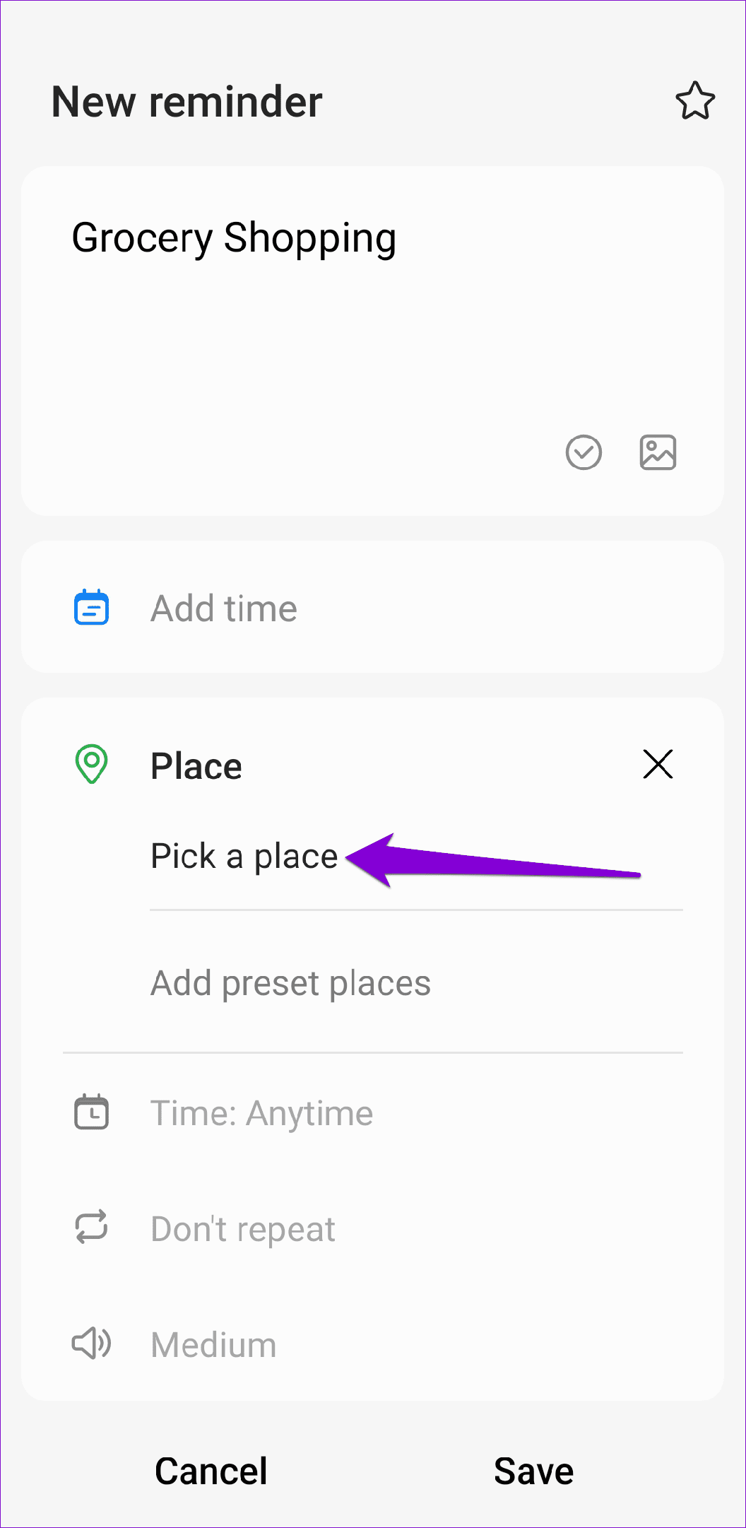 Add Location for Reminder on Samsung Phone