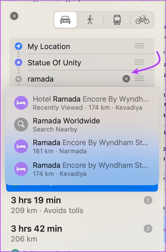 Search and select the stop to add in Apple Maps