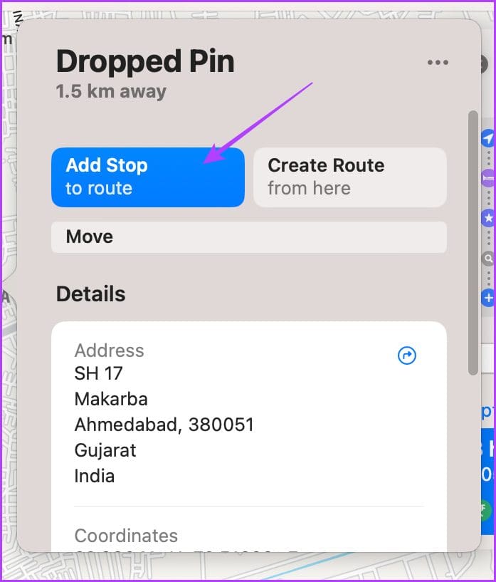 Add pinned location as stops in Apple Maps