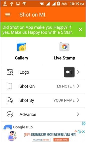 Add Shot On Watermark Android 12