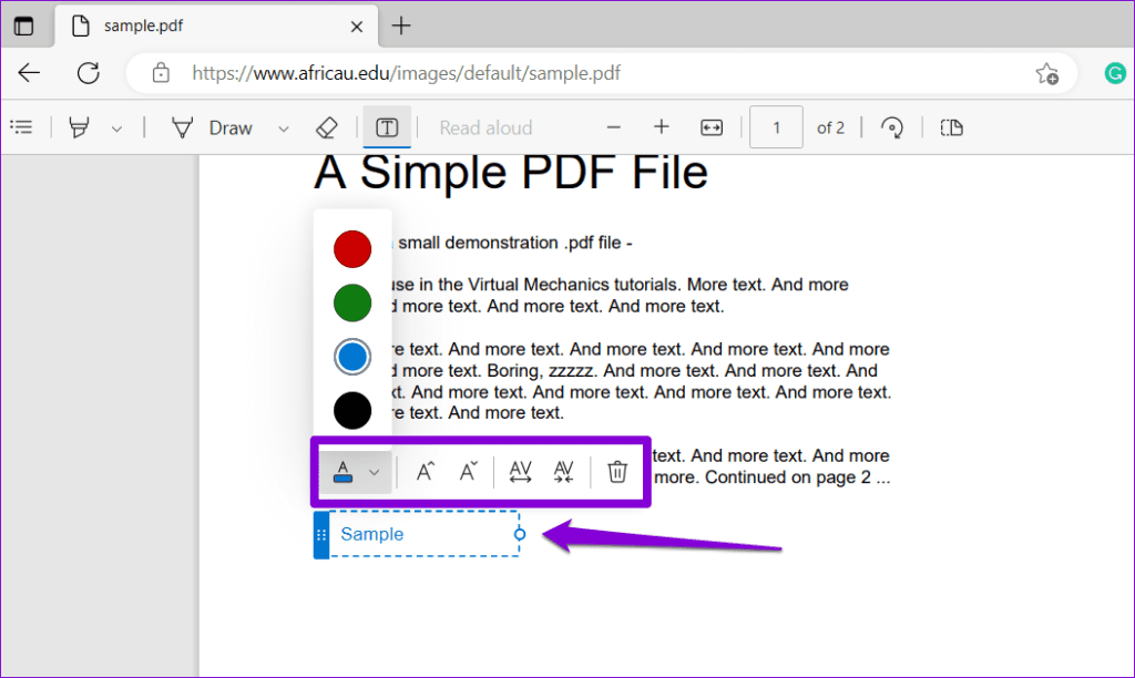 Add Text in PDF via Microsoft Edge