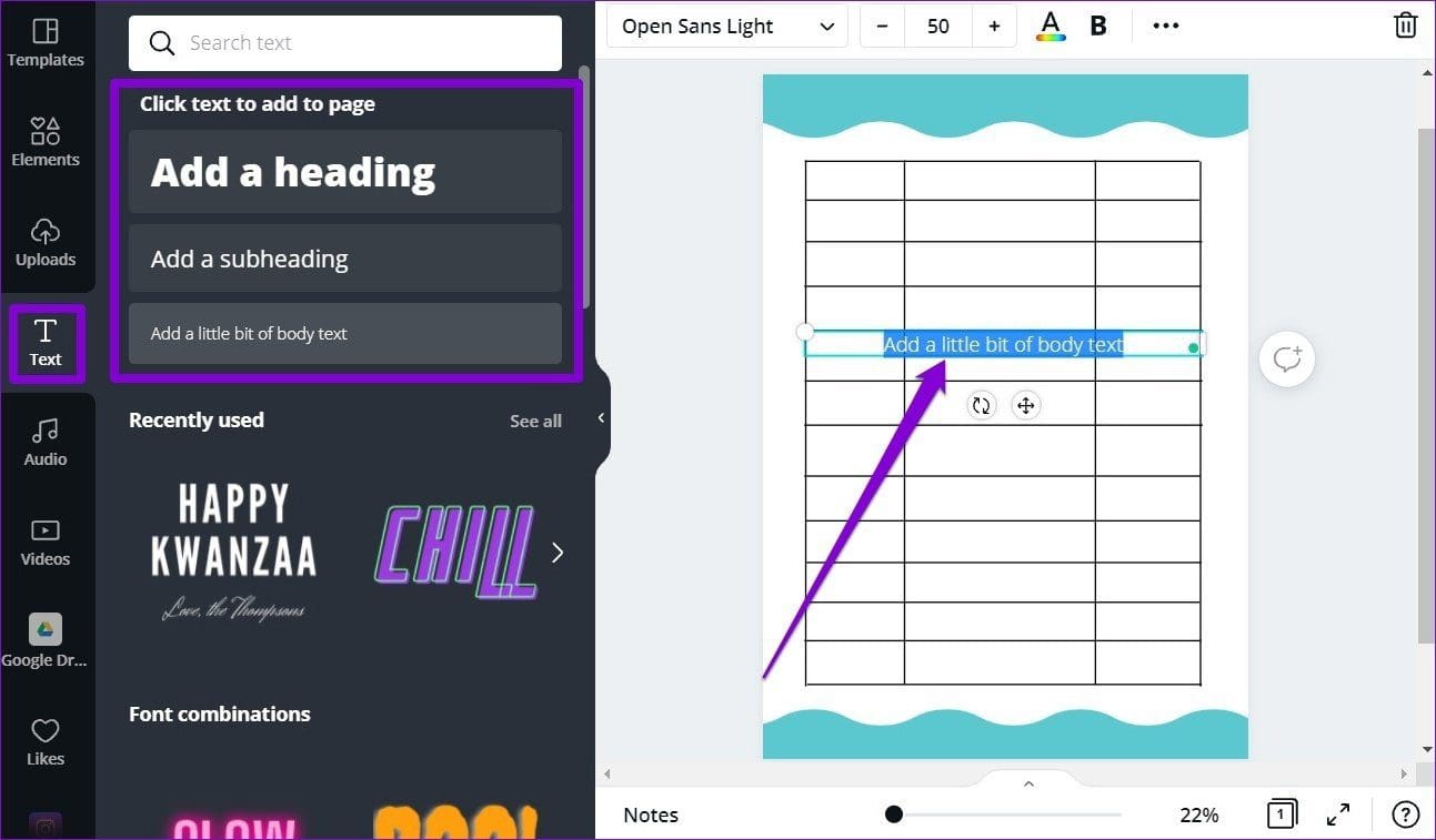 Add Text to Table in Canva