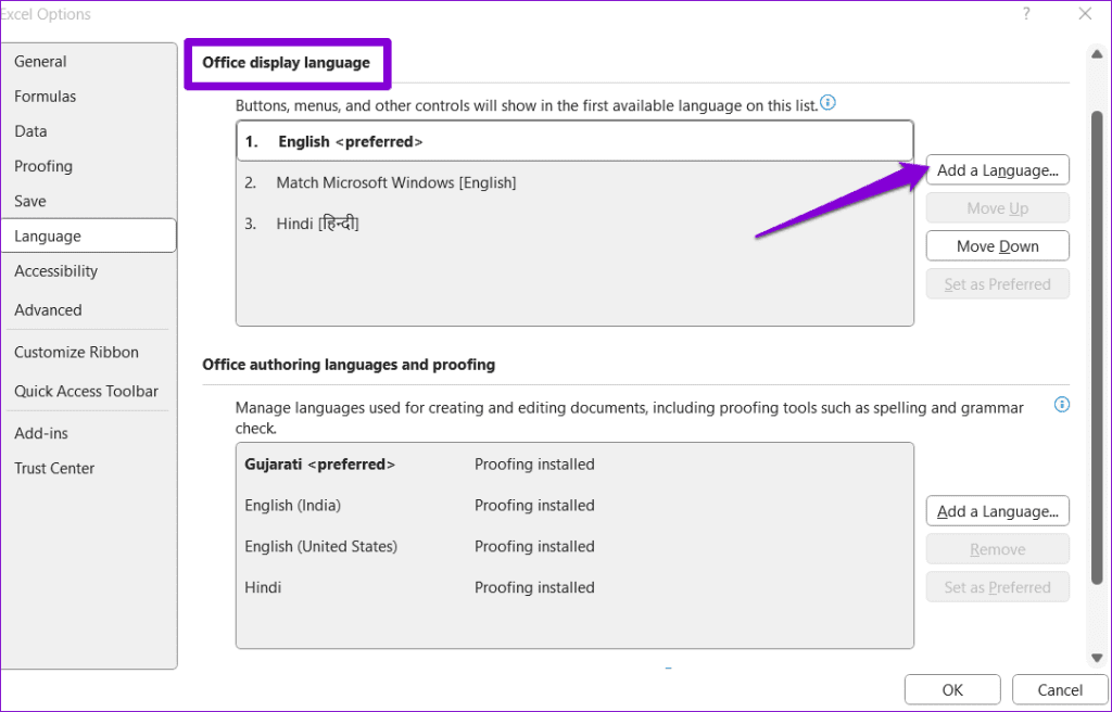 Add a Language in Excel