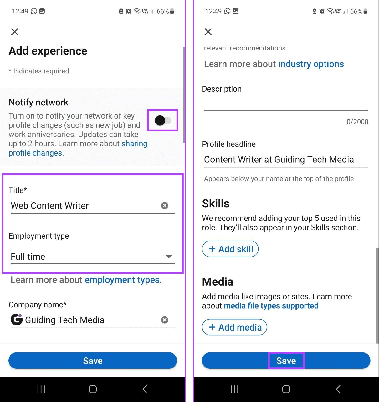 Save job promotion on LinkedIn