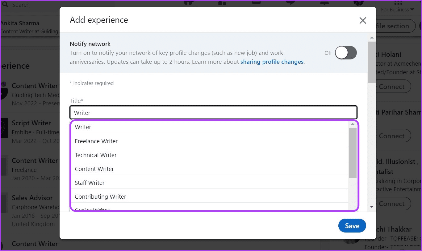 Add new position Title on LinkedIn