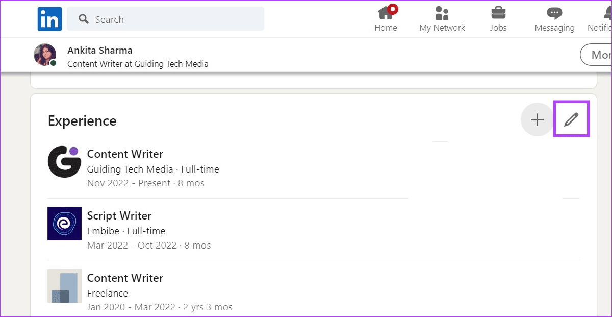 Edit existing position on LinkedIn