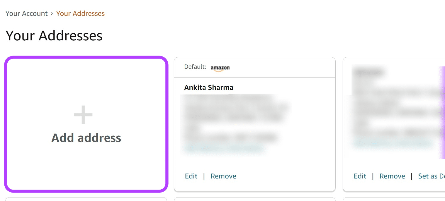 Add address on Amazon