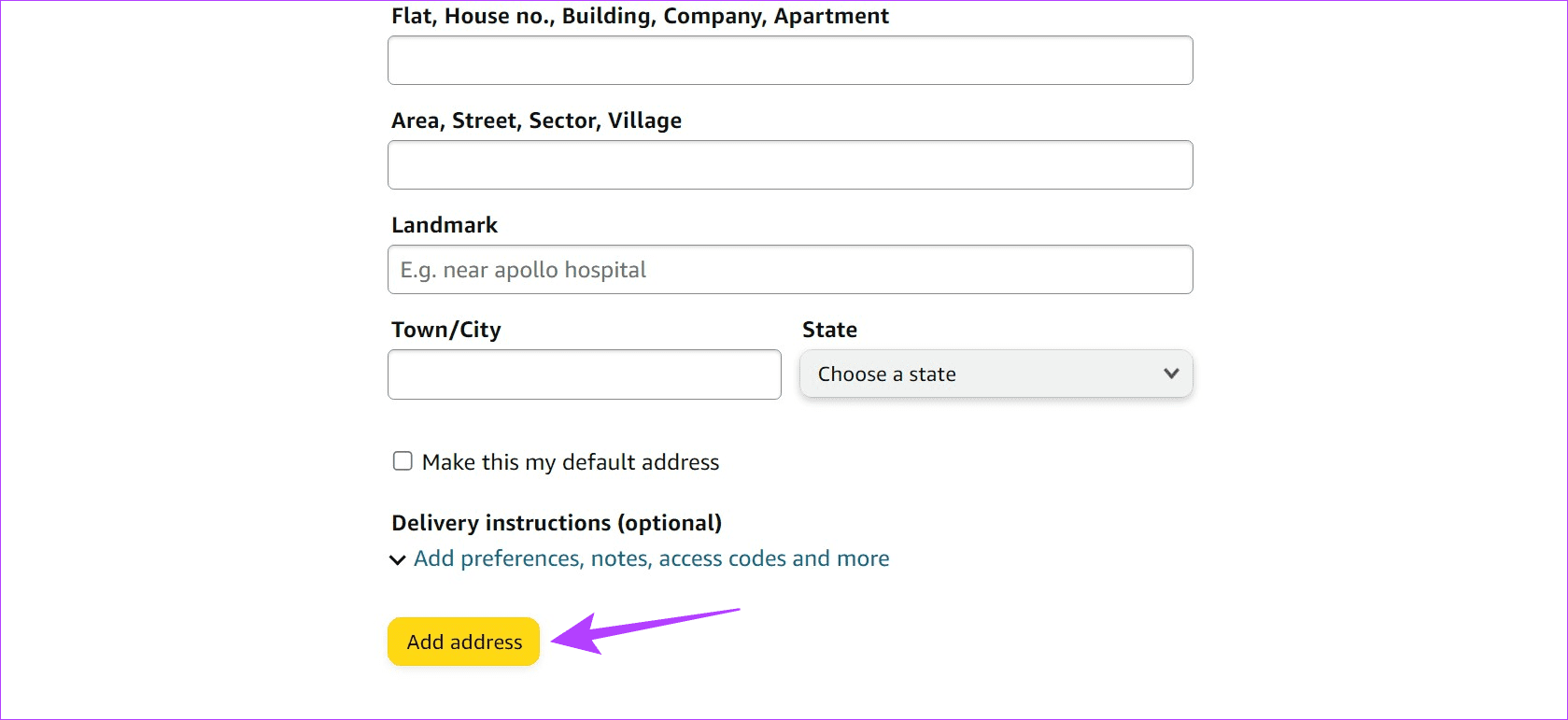 Add new address to Amazon