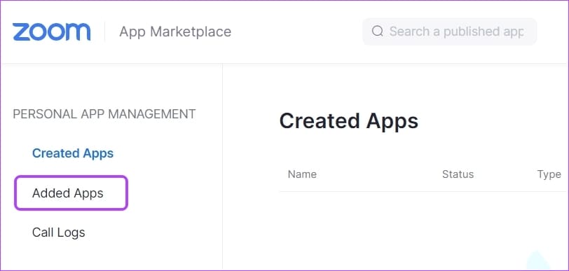Added apps option of Zoom Marketplace