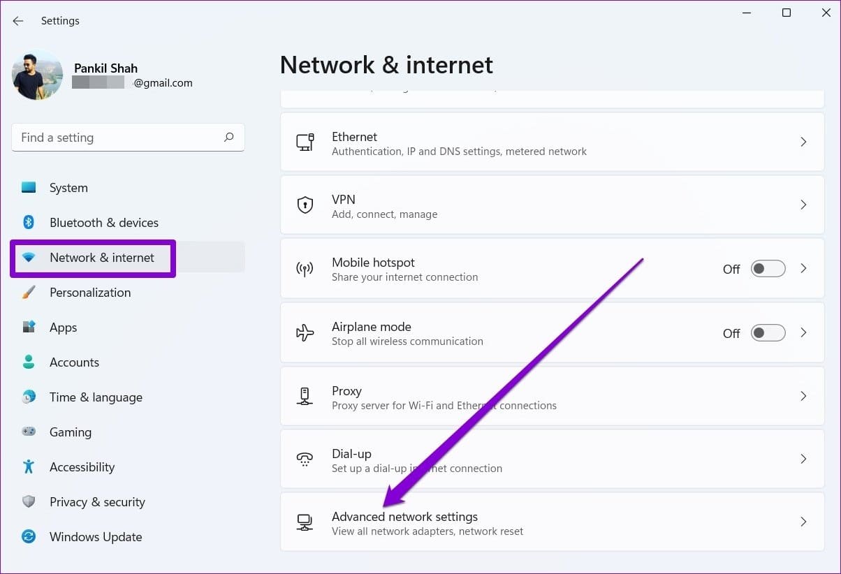 Advanced Network Settings on Windows 11