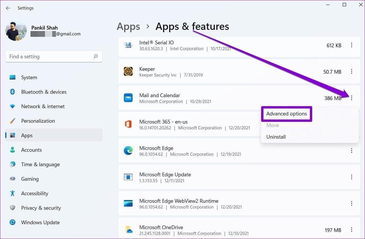 Advanced Options for App