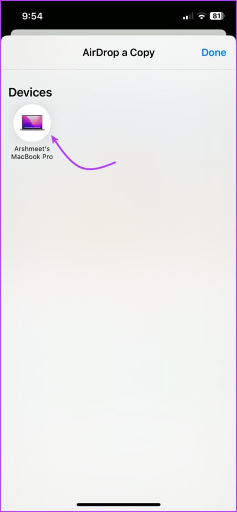 Select Mac to AirDrop the file