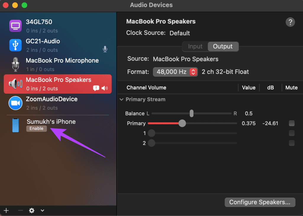 Enable iPhone audio on Mac speakers