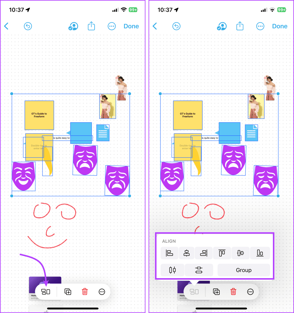 Select objects and click group button