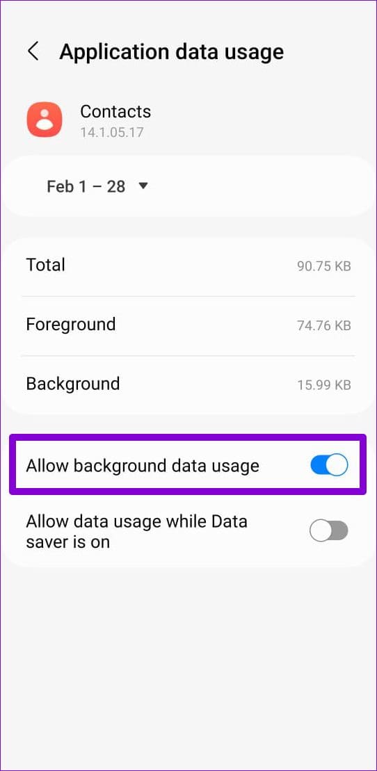 Allow Background Data to Samsung Contacts App