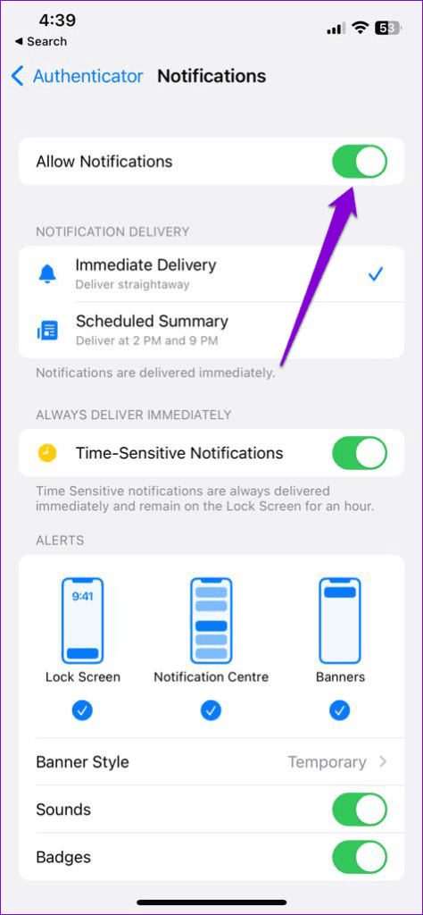 Allow Microsoft Authenticator Notifications on iPhone