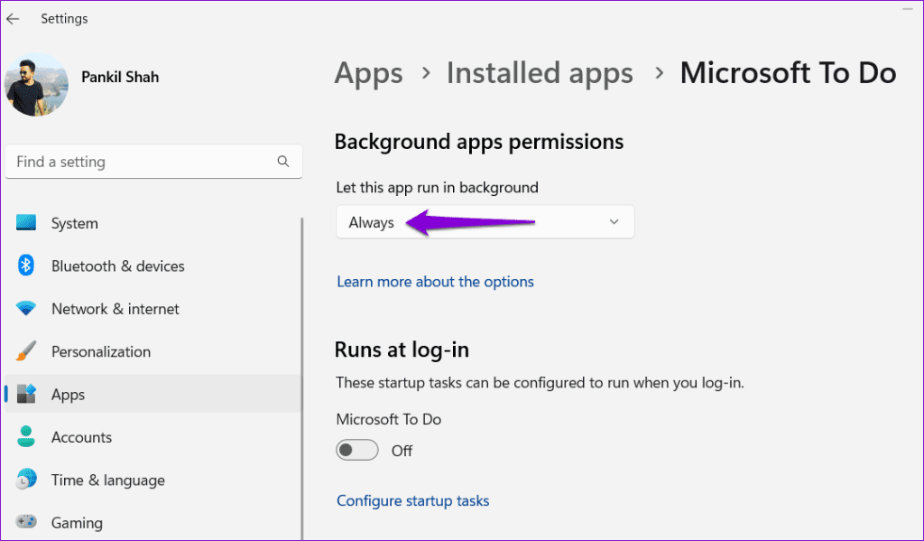 Allow Microsoft To Do Run in the Background