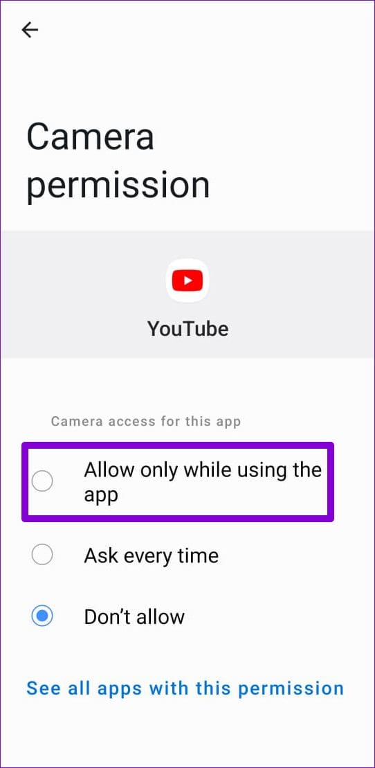 Allow Permission to YouTube App