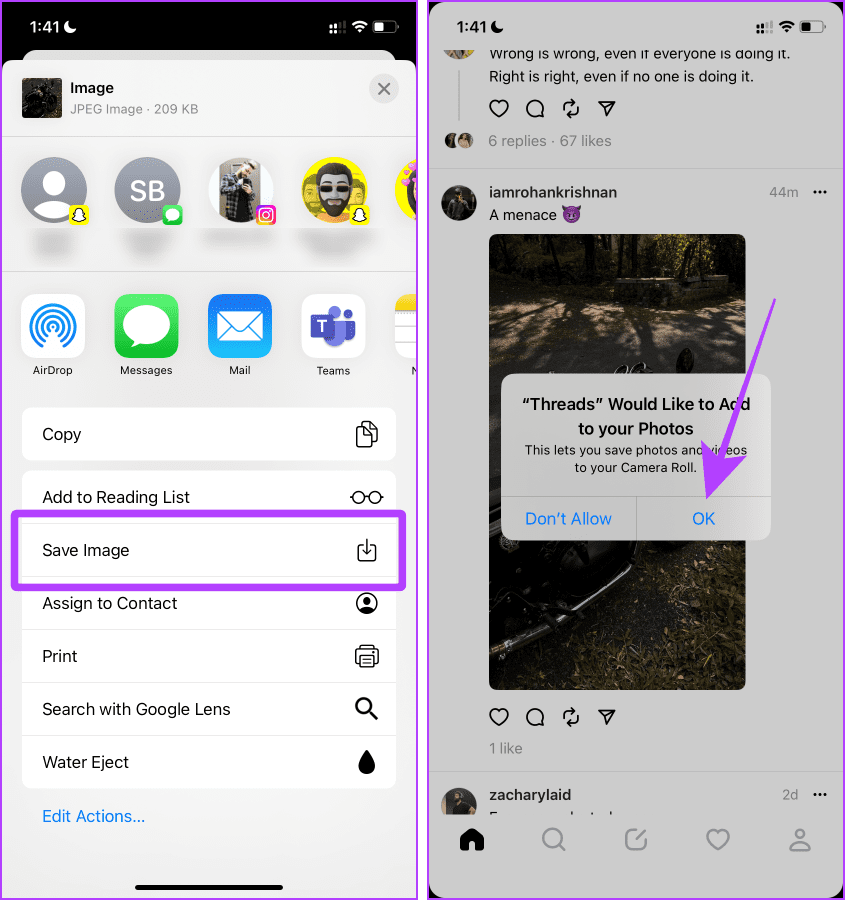 Allow Threads to Save Photos