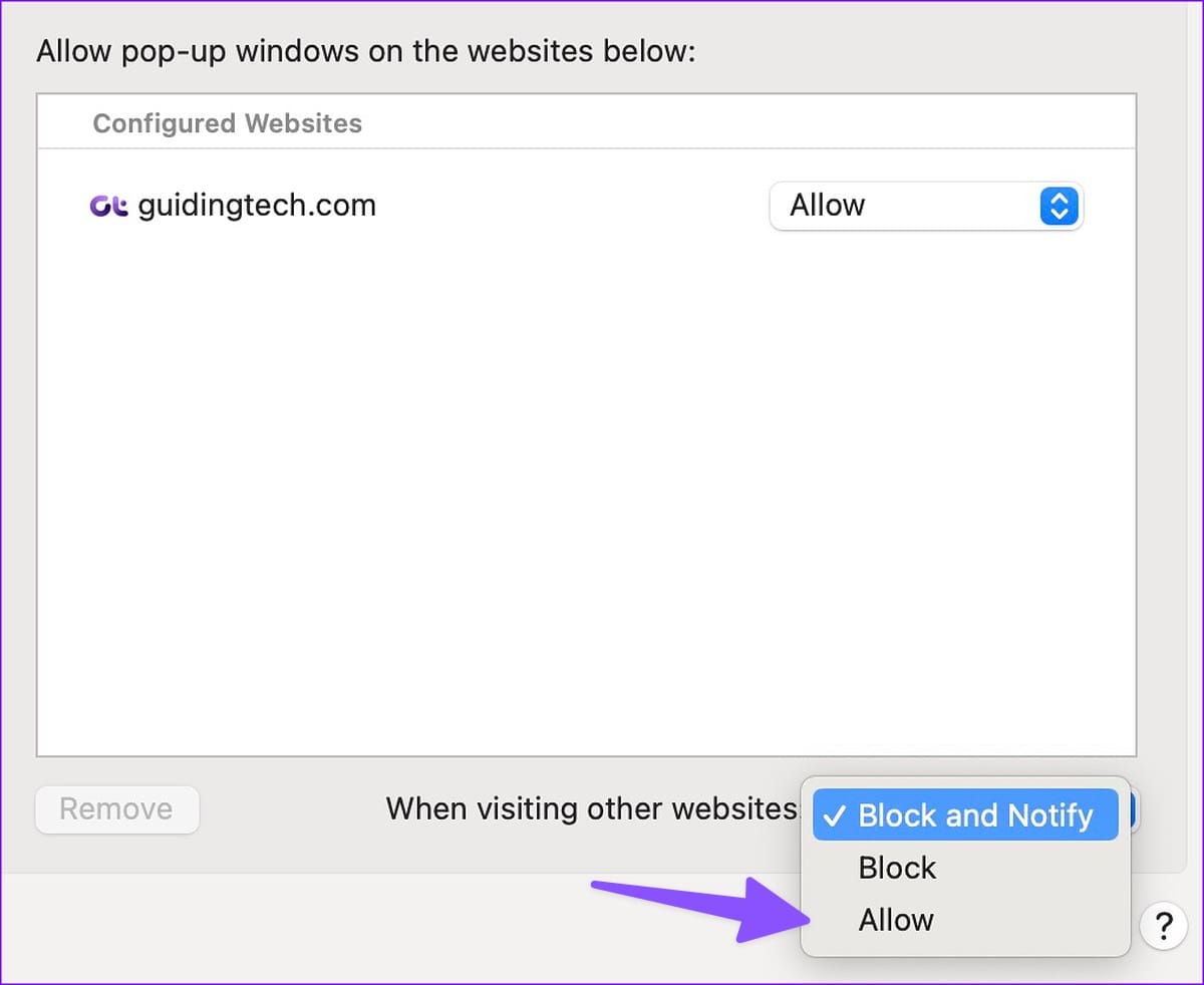 allow safari pop-ups