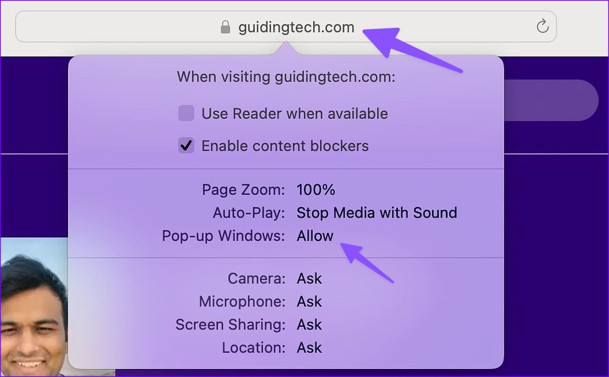 allow pop-up windows