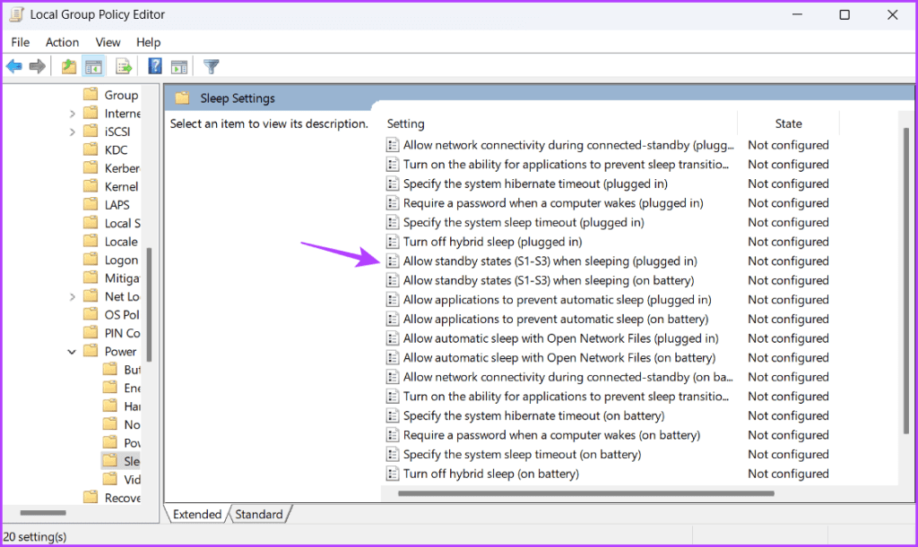 Allow standby states (S1-S3) when sleeping (plugged in) option in LGPE