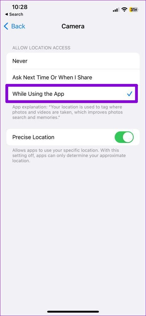 Allow the Camera App to Use Location on iPhone