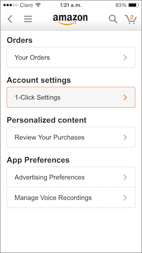 Amazon I Phone One Click Settings
