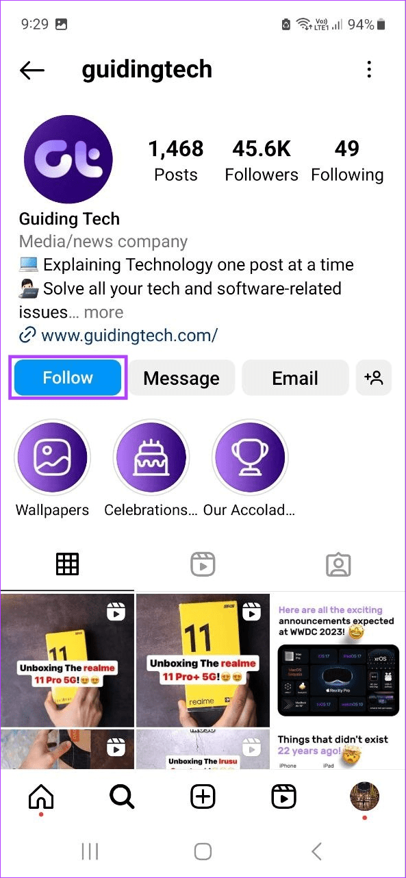 Tap on Follow