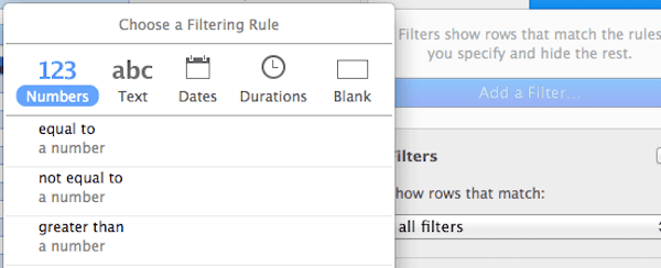 Apple Numbers Filters