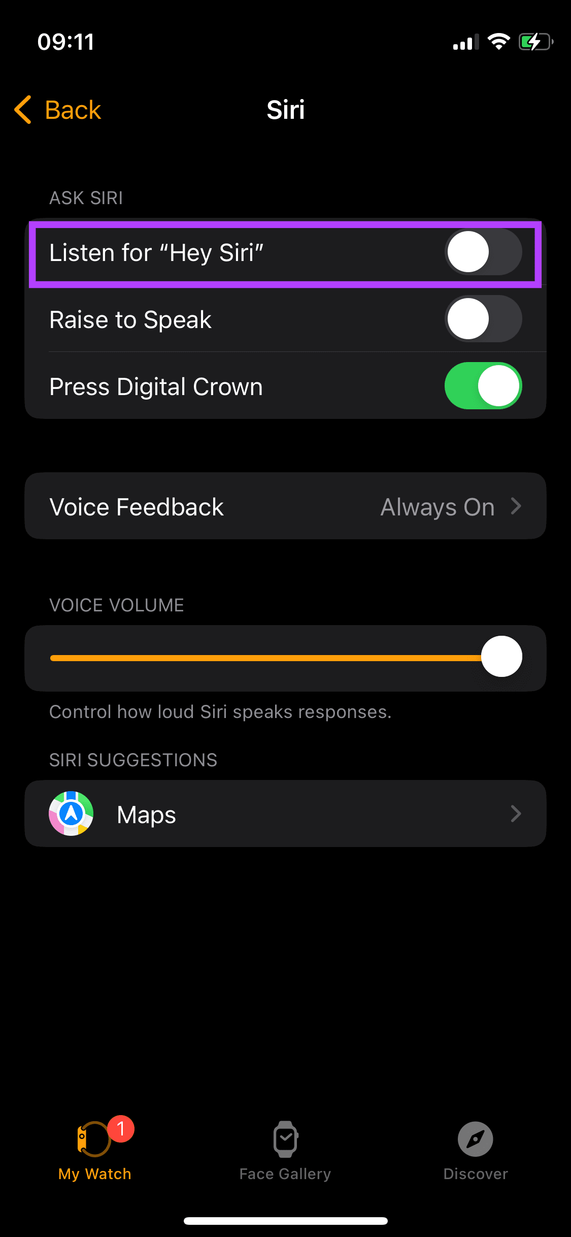 Listen for Hey Siri