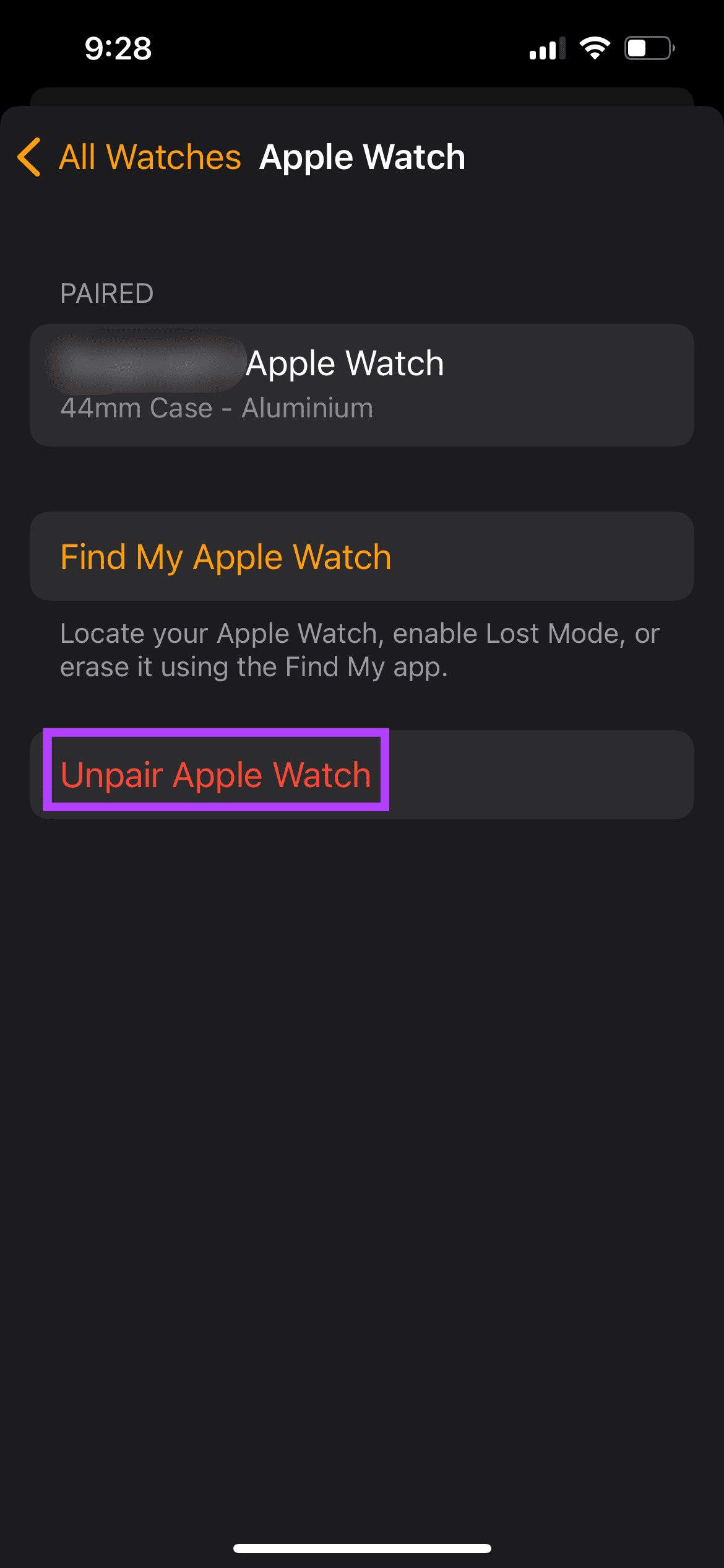 unpair apple watch