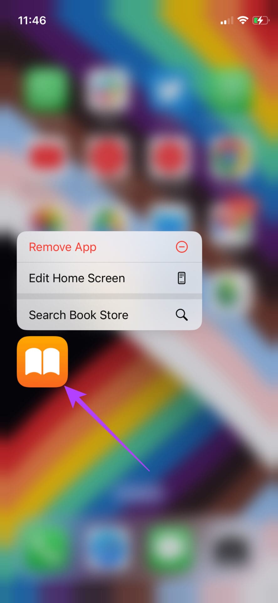 Press and hold books icon