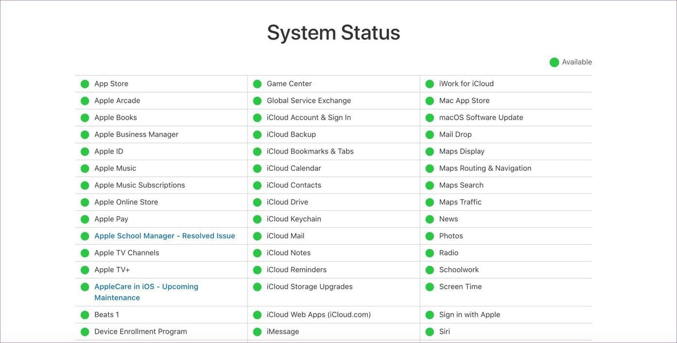 Apple system status
