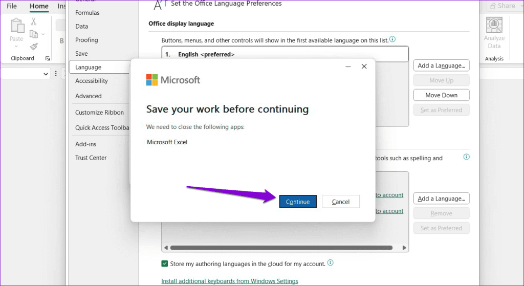 Apply Display Language in Excel