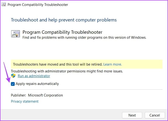 Checking the Apply repairs automatically box