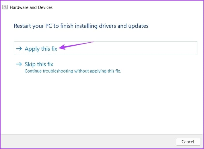 Apply this fix option in troubleshooter