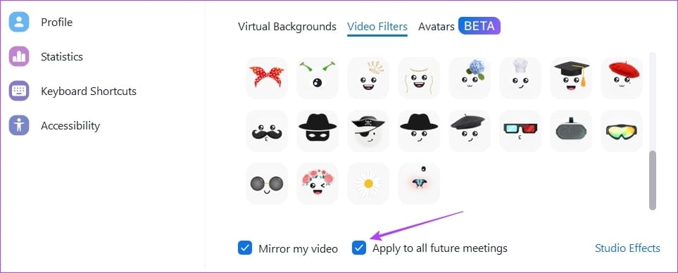 Apply to all future meetings option on Zoom