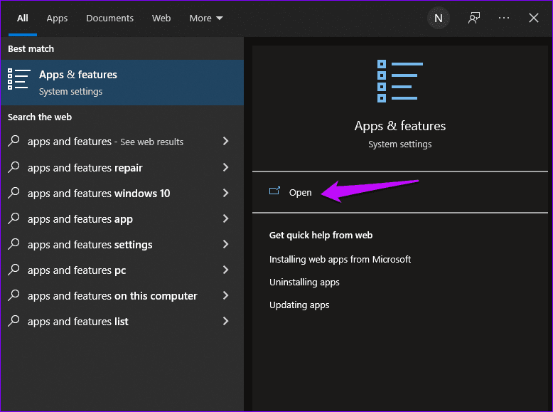 Apps features open