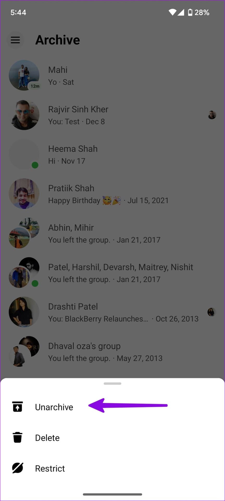 unarchive on Facebook Messenger