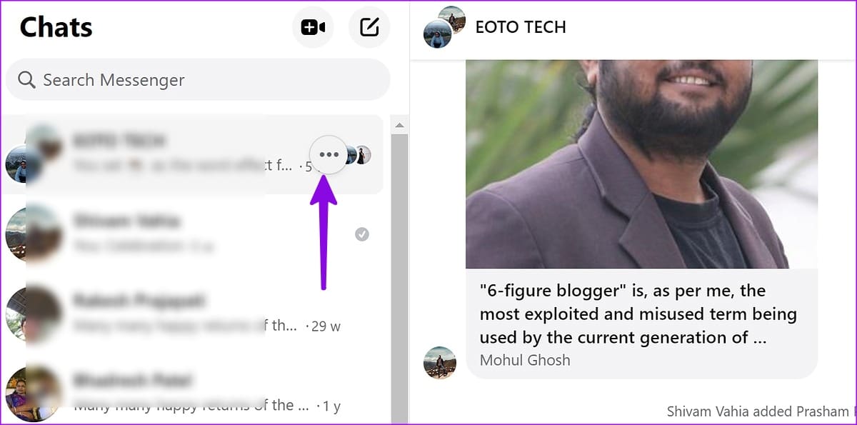 more menu on Facebook Messenger