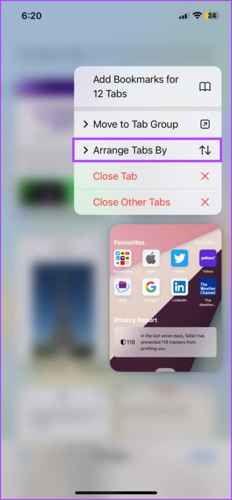 Tap Arrange Tabs by