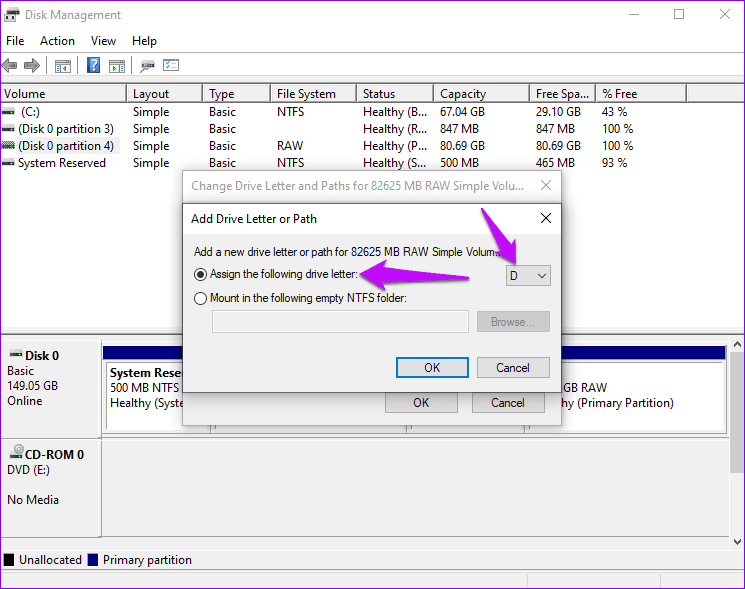 Assign this drive letter Windows 10