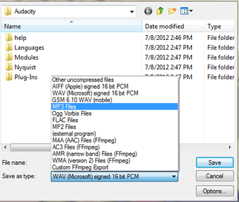 Audacity Save As Options