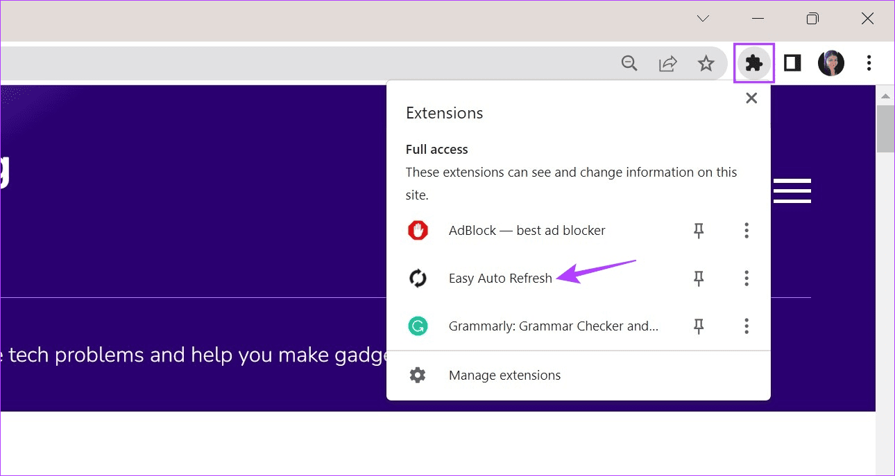 Click on the Easy Auto Refresh extension