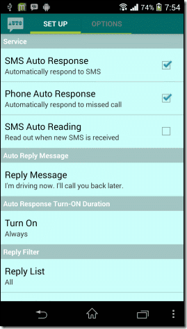 Auto Sms Settings